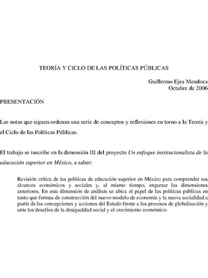 Teoría y ciclo de las políticas públicas