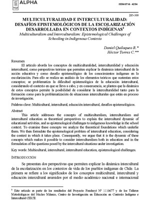 MULTICULTURALIDAD E INTERCULTURALIDAD: DESAFÍOS EPISTEMOLÓGICOS DE LA ESCOLARIZACIÓN DESARROLLADA EN CONTEXTOS INDÍGENAS