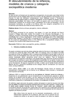 El descubrimiento de la infancia, modelos de crianza y categoría sociopolítica moderna.