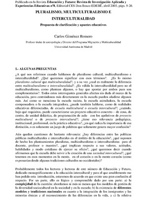 PLURALISMO, MULTICULTURALISMO E INTERCULTURALIDAD