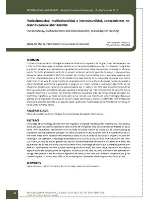Pluriculturalidad, multiculturalidad e interculturalidad, conocimientos necesarios para la labor docente
